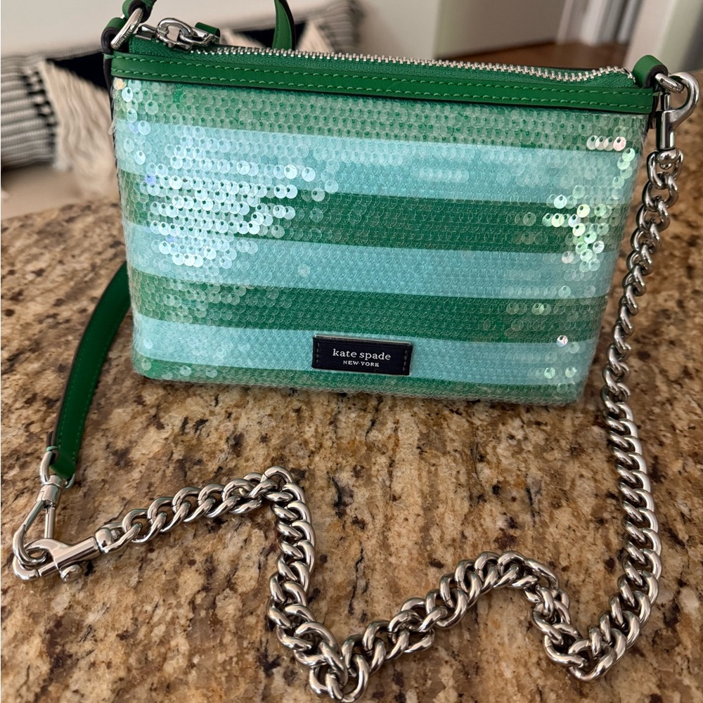 Kate Spade Sequin chain Crossbody in greens small to mini stunner NWOT